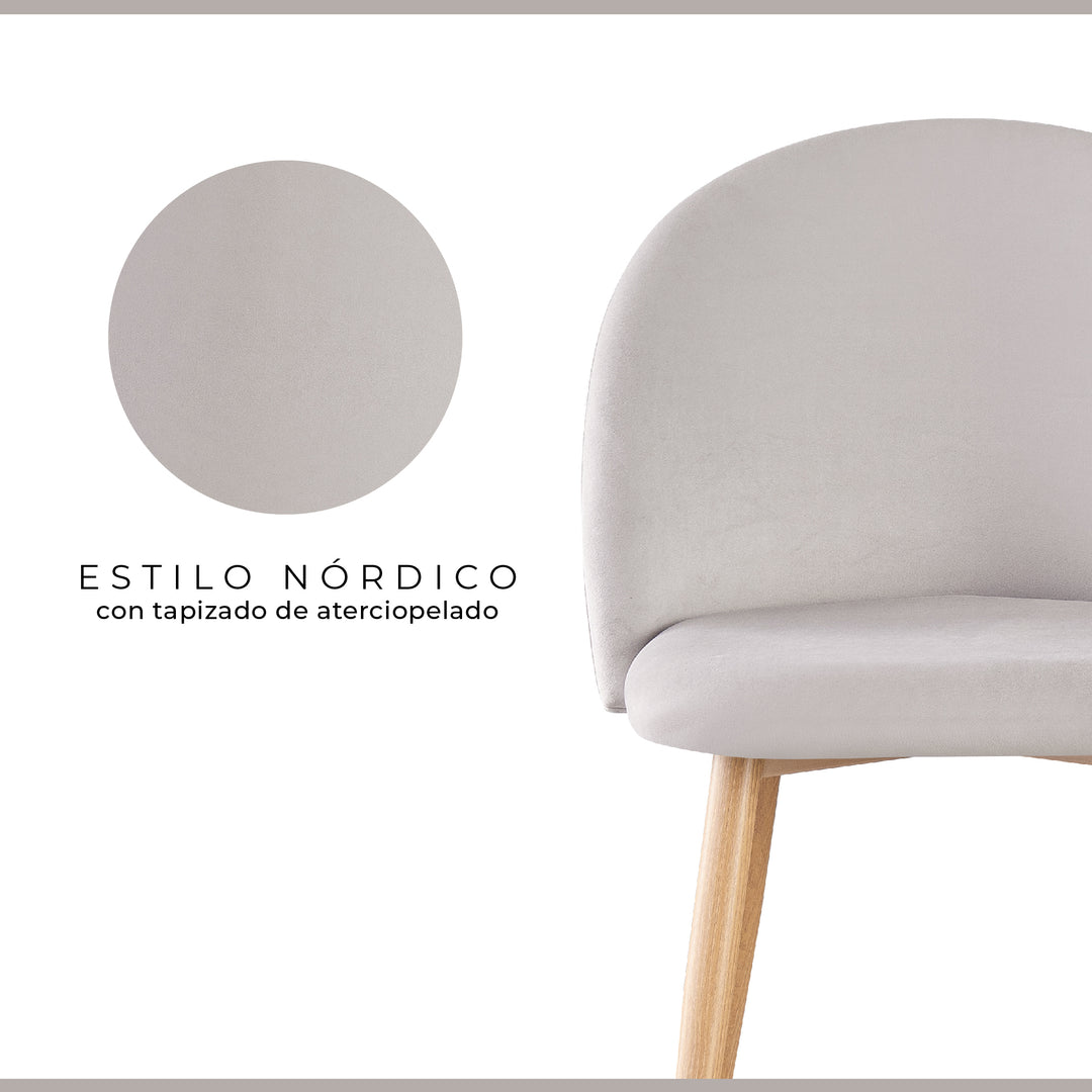 Set 4 Sillas de Sala Comedor Modernas Terciopelo Gris