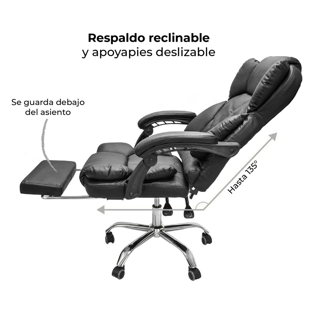 Silla de Escritorio Peace Acolchada con Descansapies Negra