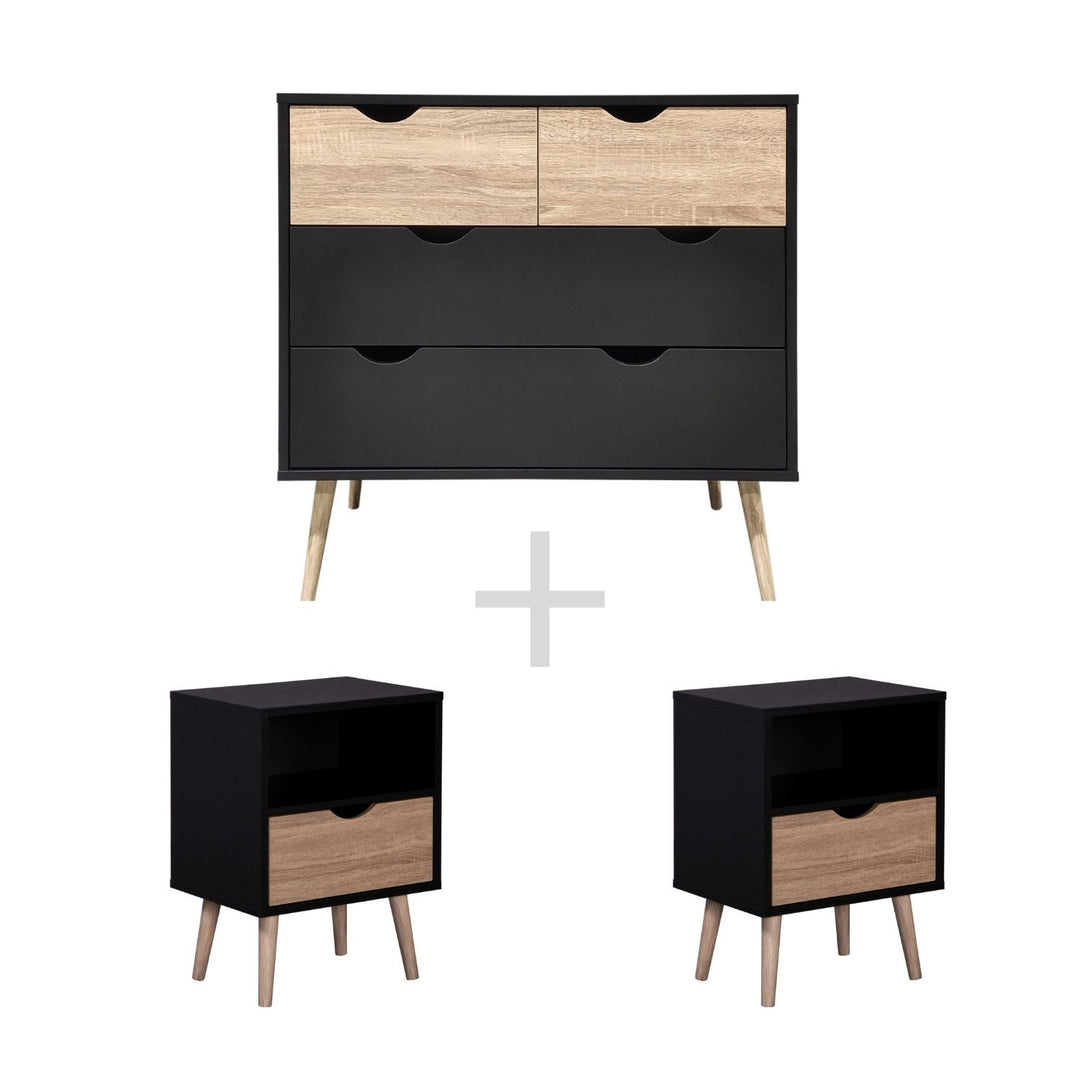 Combo Recámara Nórdica Black: 2 Burós + Cómoda