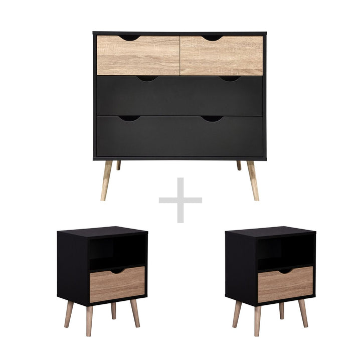 Combo Recámara Nórdica Black: 2 Burós + Cómoda