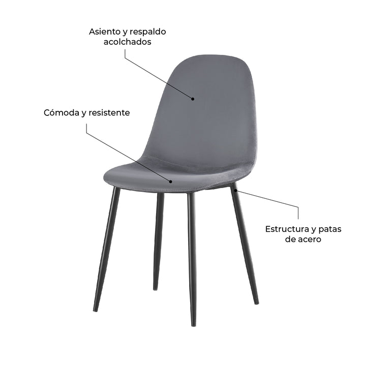 Set 4 Sillas de Sala Comedor Eames Terciopelo Gris