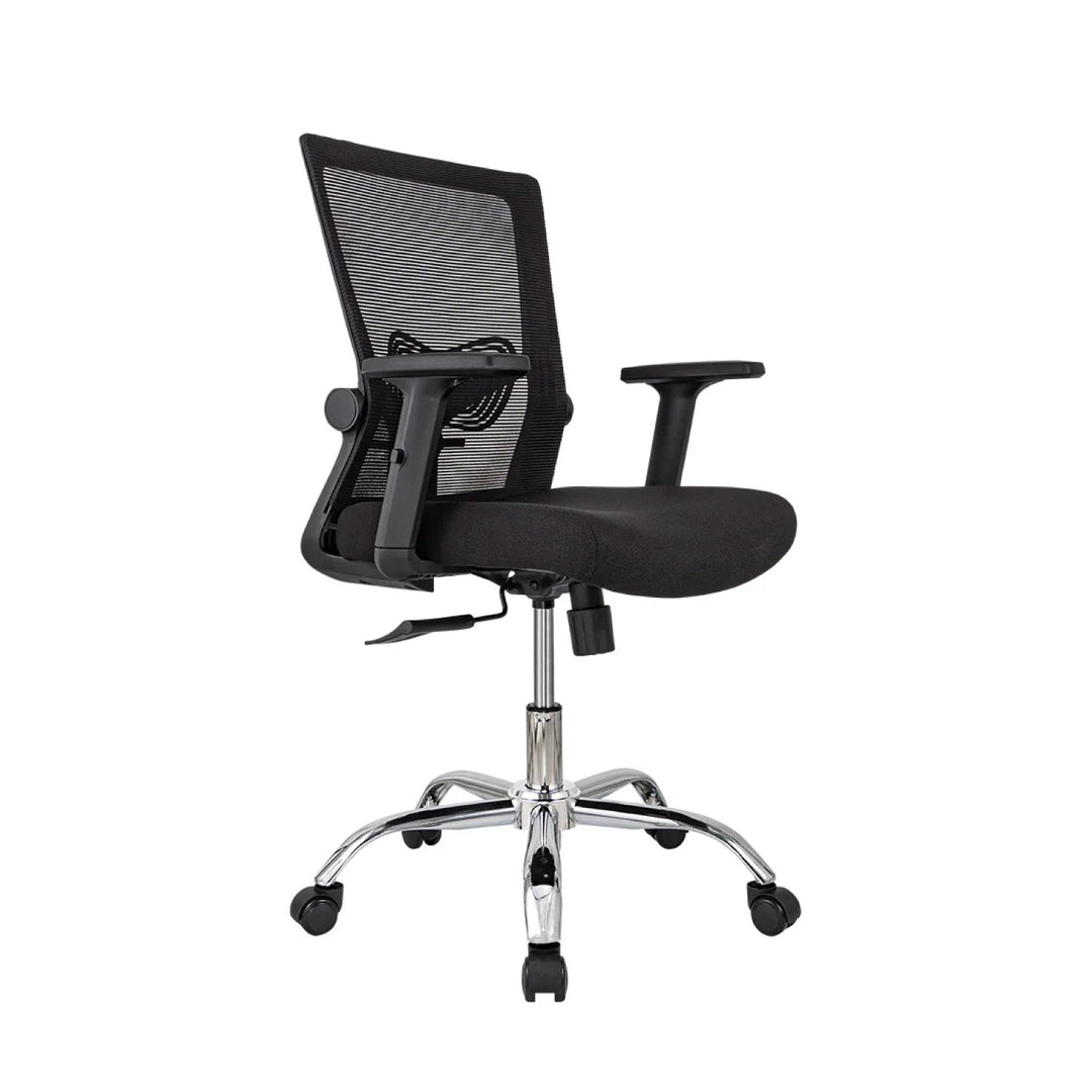 Combo Escritorio con Repisas + Silla de Oficina Delphi Negra