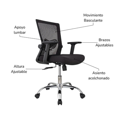 Combo Escritorio Escalonado + Silla de Oficina Delphi Negra