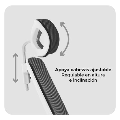 Silla de Oficina Ergonómica con Cabecero Blanca y Negra