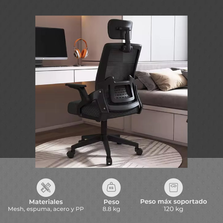 Silla de Oficina Ergonómica con Cabecero Negra