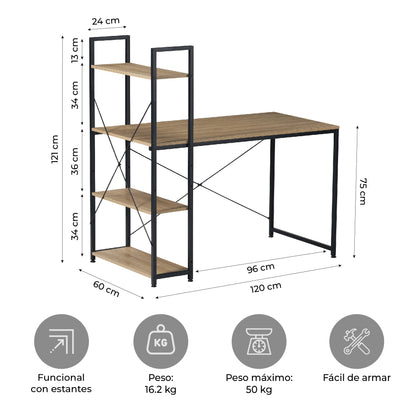 Escritorio con Estantes Negro y Beige
