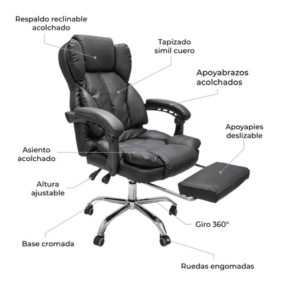 Silla de Escritorio Peace Acolchada con Descansapies Negra