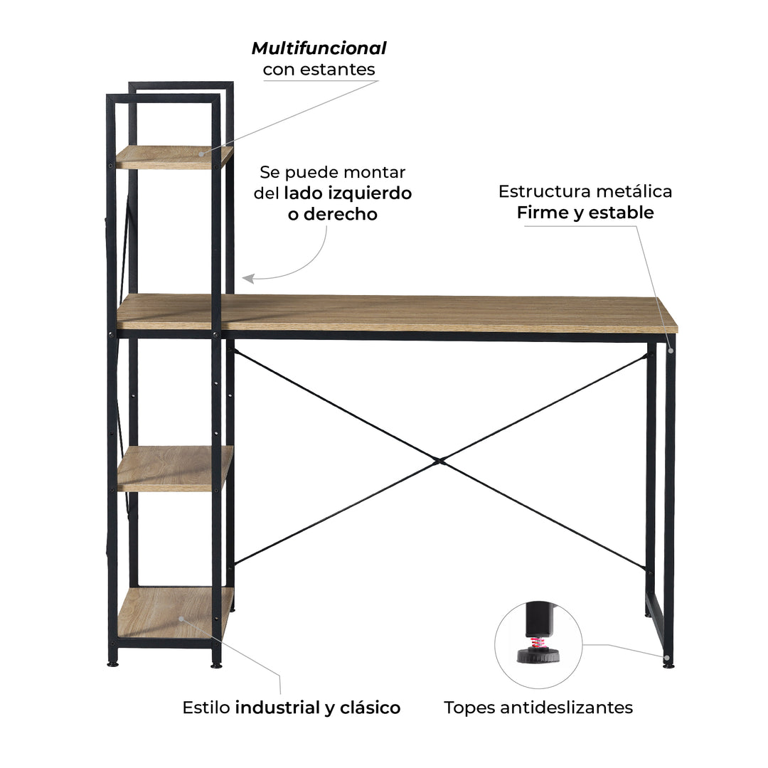 Escritorio con Estantes Negro y Beige