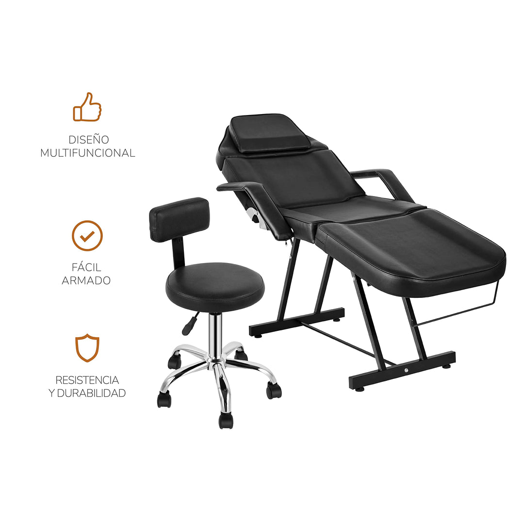 Camilla para Spa Facial Regulable con Silla Negra