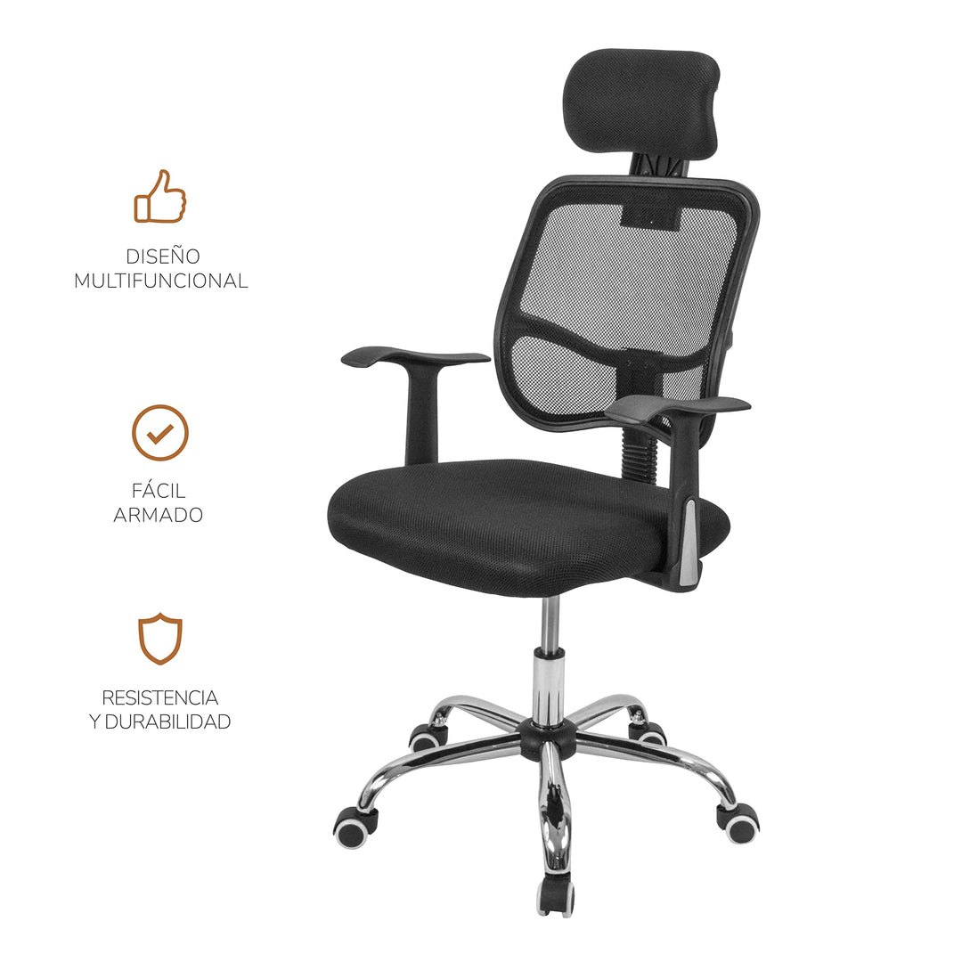 Silla de Oficina Ergonómica con Apoyacabeza Negra