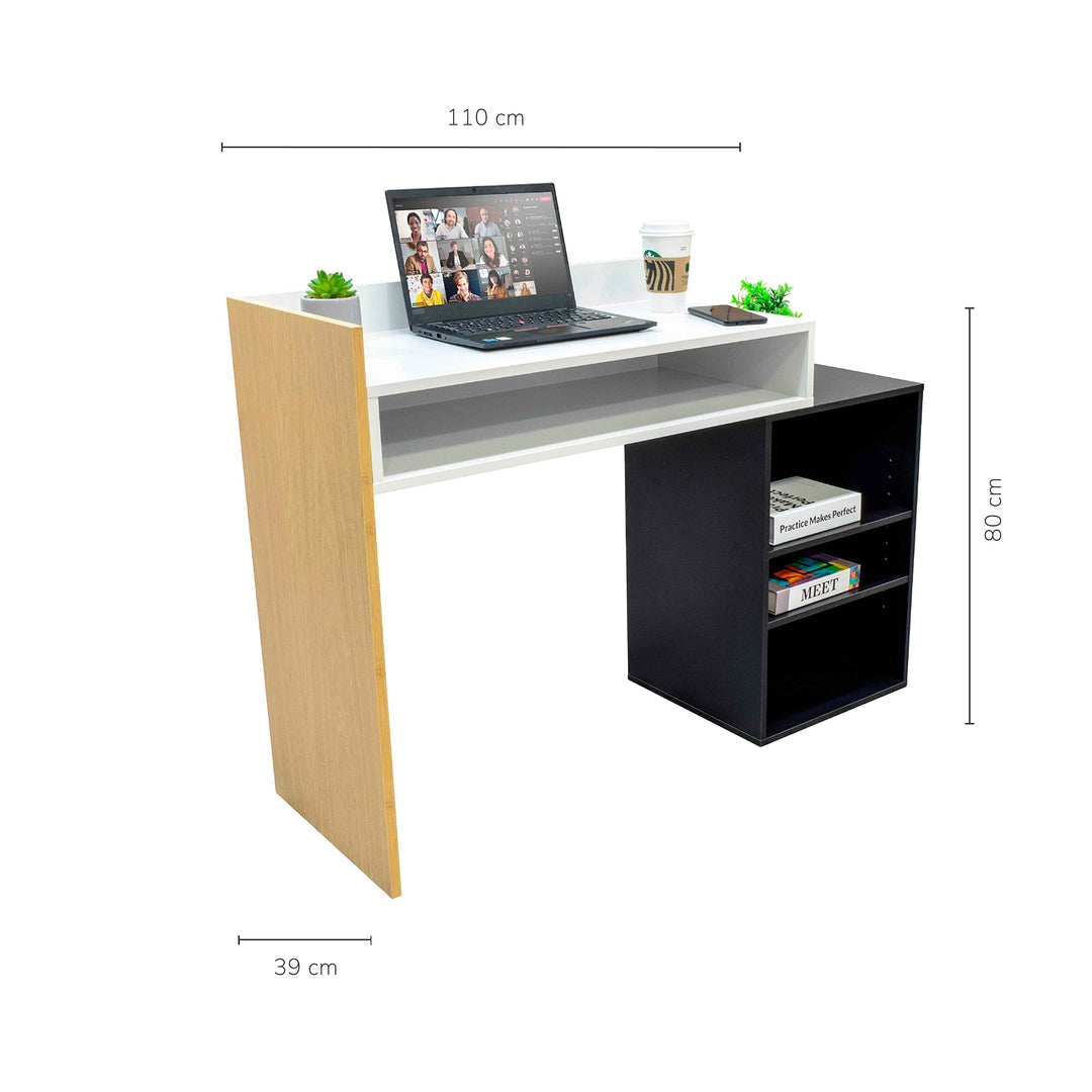Combo Escritorio Escalonado + Silla de Oficina Gris