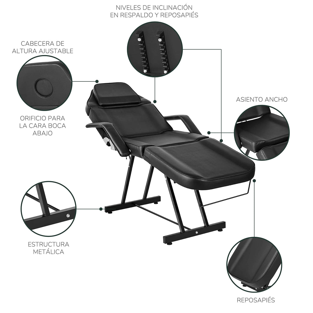 Camilla para Spa Facial Regulable con Silla Negra