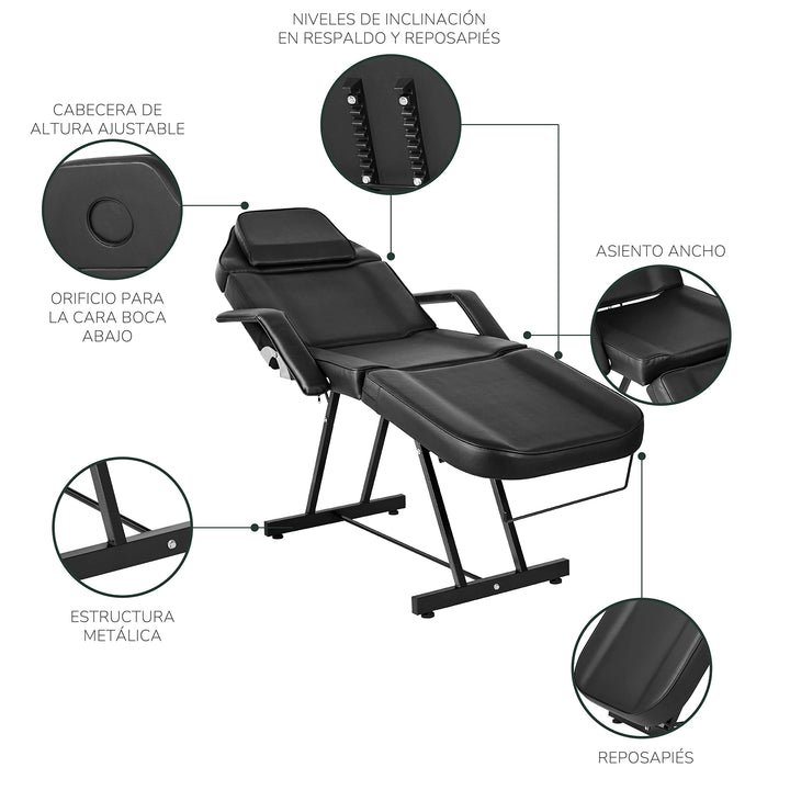 Camilla para Spa Facial Regulable con Silla Negra