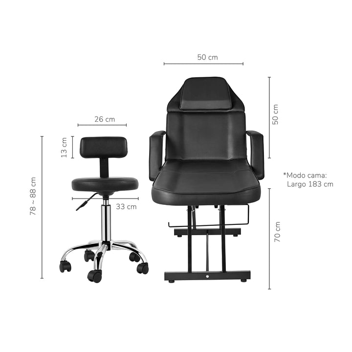 Camilla para Spa Facial Regulable con Silla Negra