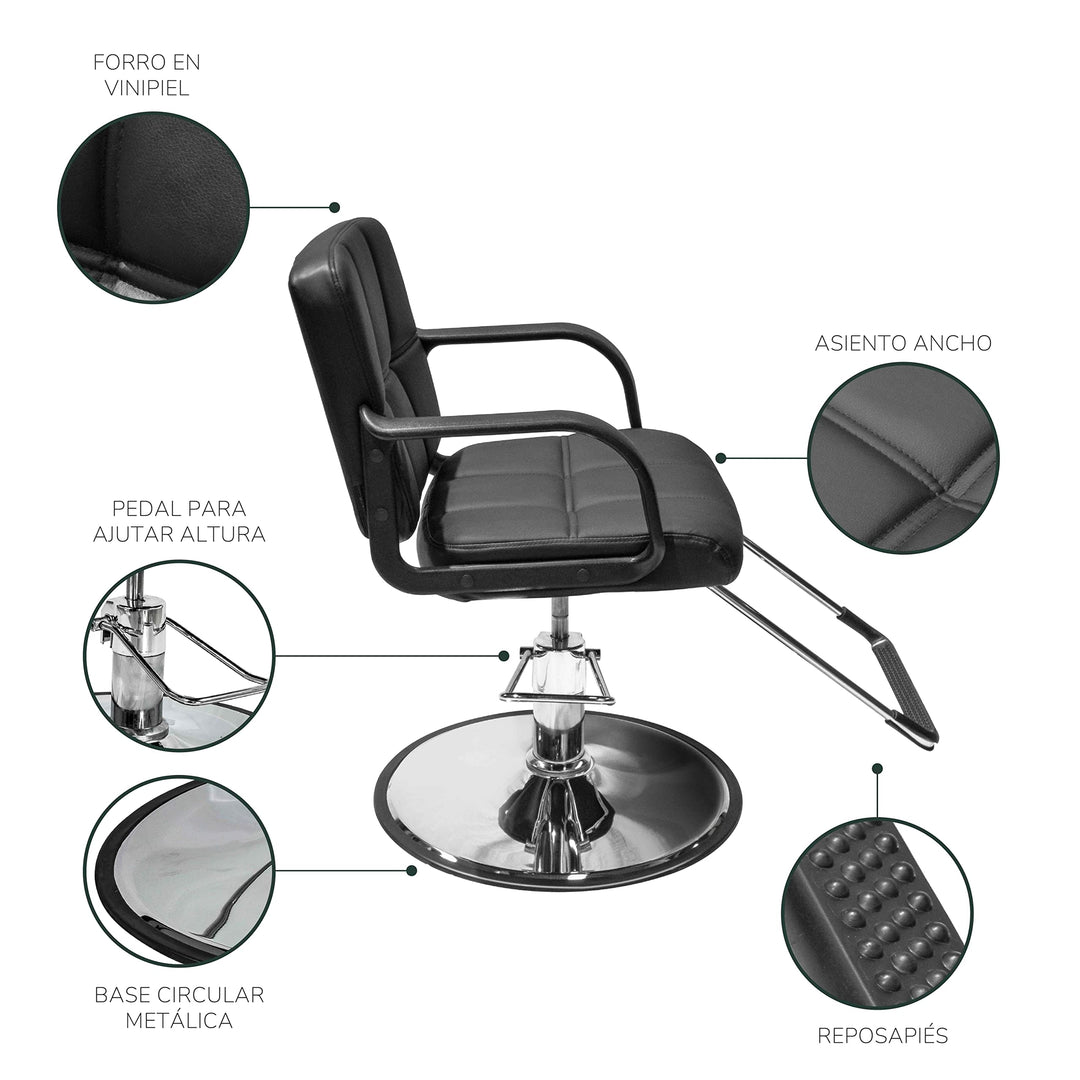 Silla Barbería Fade Hidráulica con Descansa Pies Negra