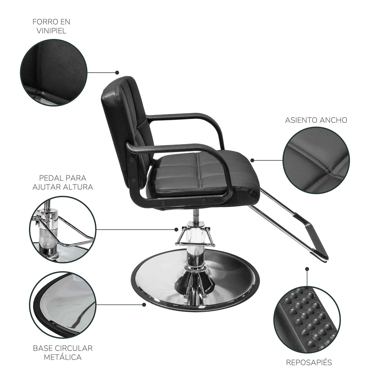 Silla Barbería Fade Hidráulica con Descansa Pies Negra