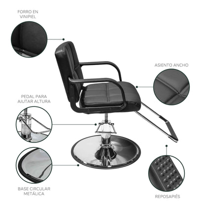 Silla Barbería Fade Hidráulica con Descansa Pies Negra
