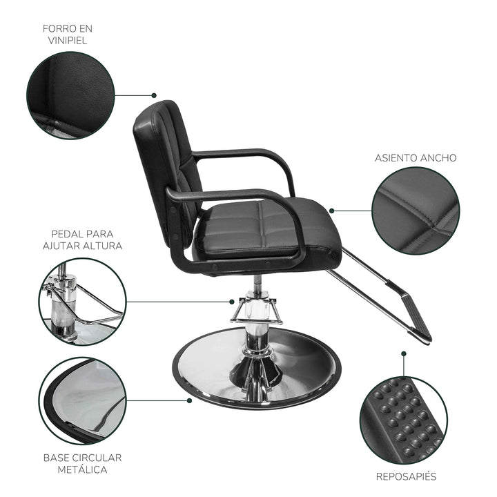 Silla Barbería Fade Hidráulica con Descansa Pies Negra