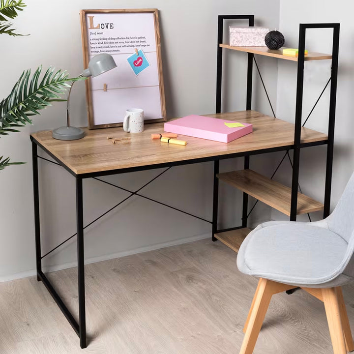 Escritorio con Estantes Negro y Beige