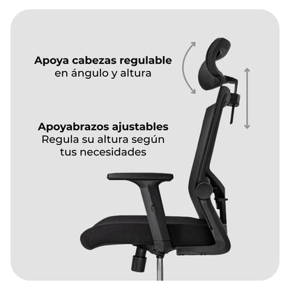 Silla de Oficina Ergonómica Delphi Basculante con Cabecera Negra