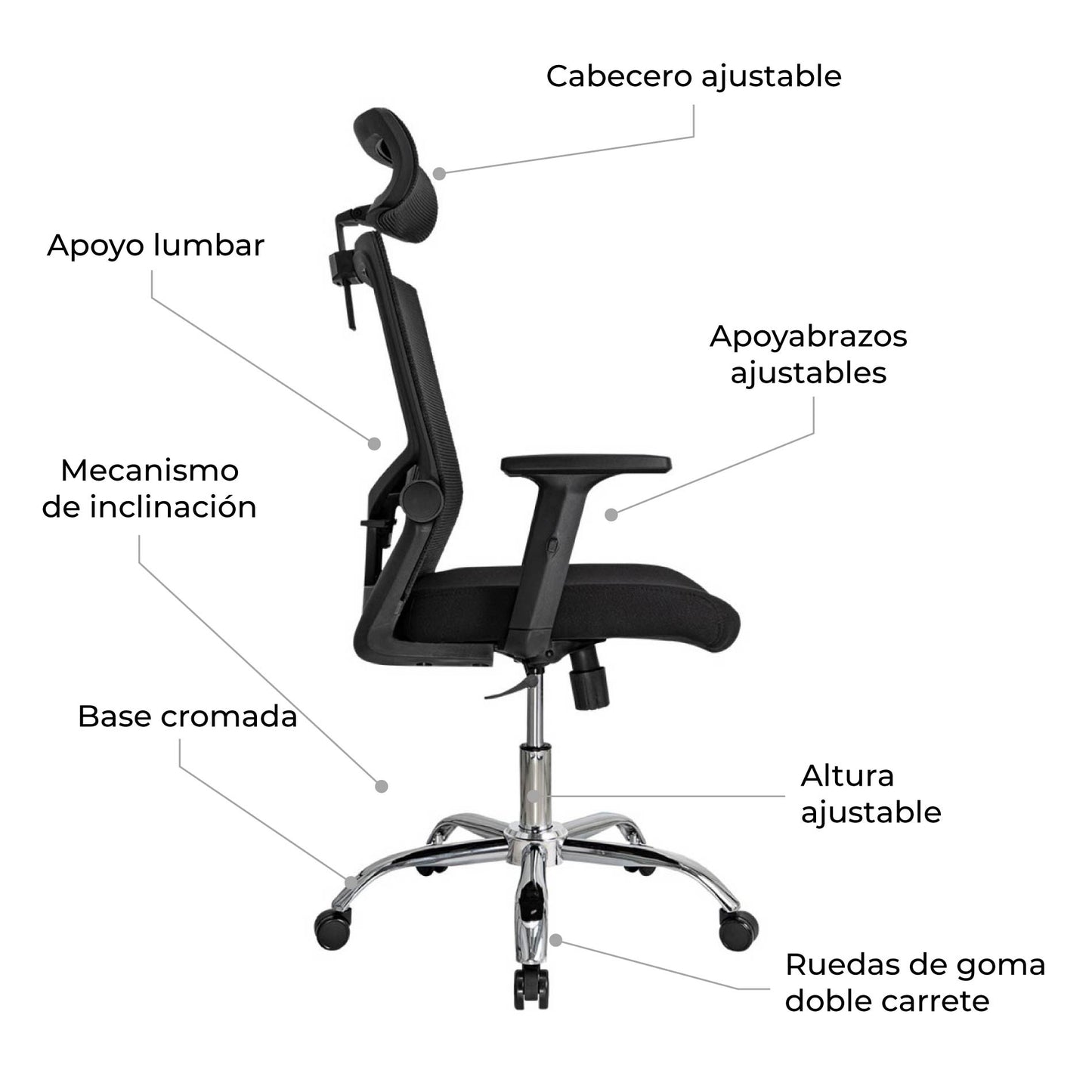 Silla de Oficina Ergonómica Delphi Basculante con Cabecera Negra