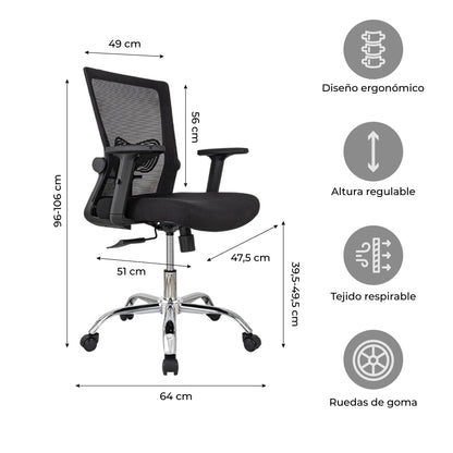 Silla de Oficina Ergonómica Delphi Basculante Negra