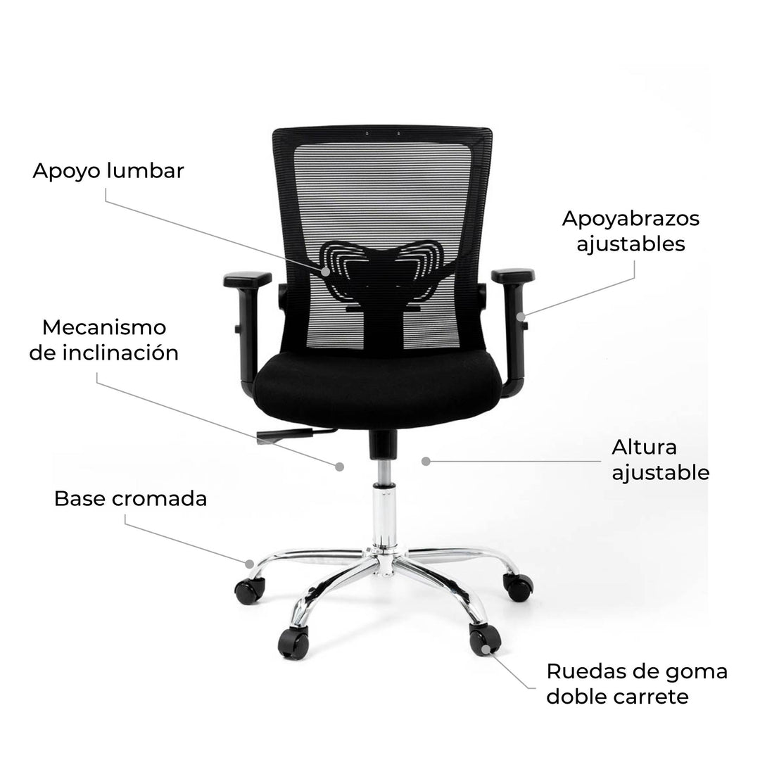 Silla de Oficina Ergonómica Delphi Basculante Negra