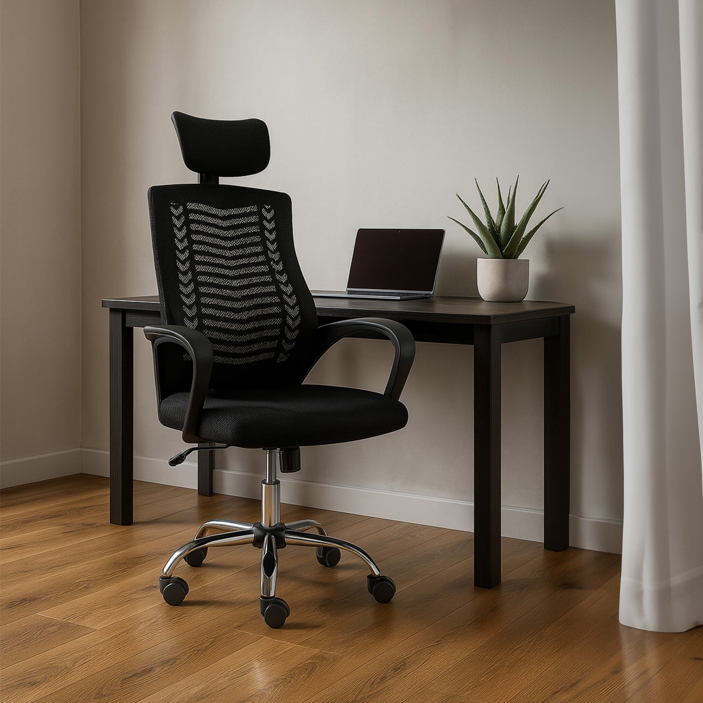 Silla de Oficina con Cabecera Ajustable Negra