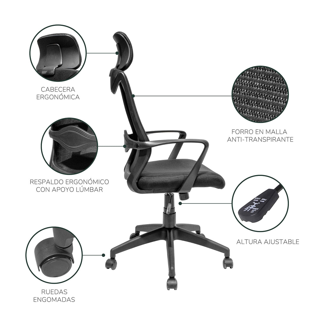 Silla de Oficina Andalucia-N con Cabecera Negra