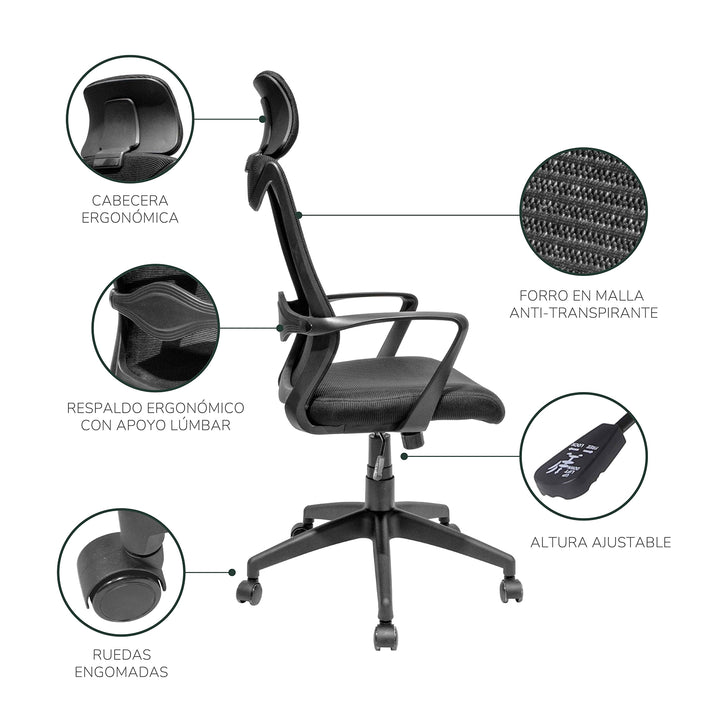 Silla de Oficina Andalucia-N con Cabecera Negra