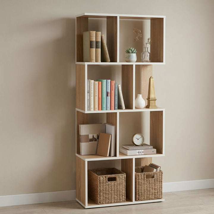 Librero Minimalista 5 Niveles Beige y Blanco