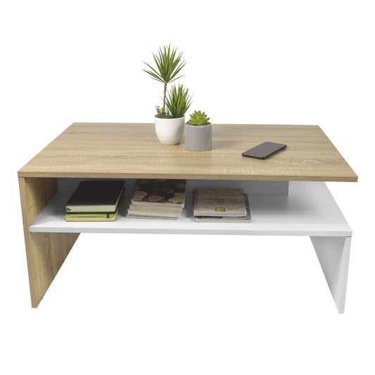 Mesa de Centro Olivo con Estante Inferior Beige y Blanca
