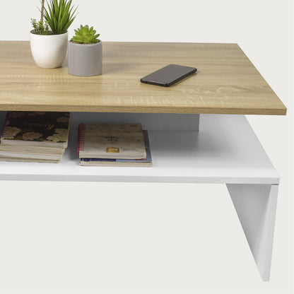 Mesa de Centro Olivo con Estante Inferior Beige y Blanca