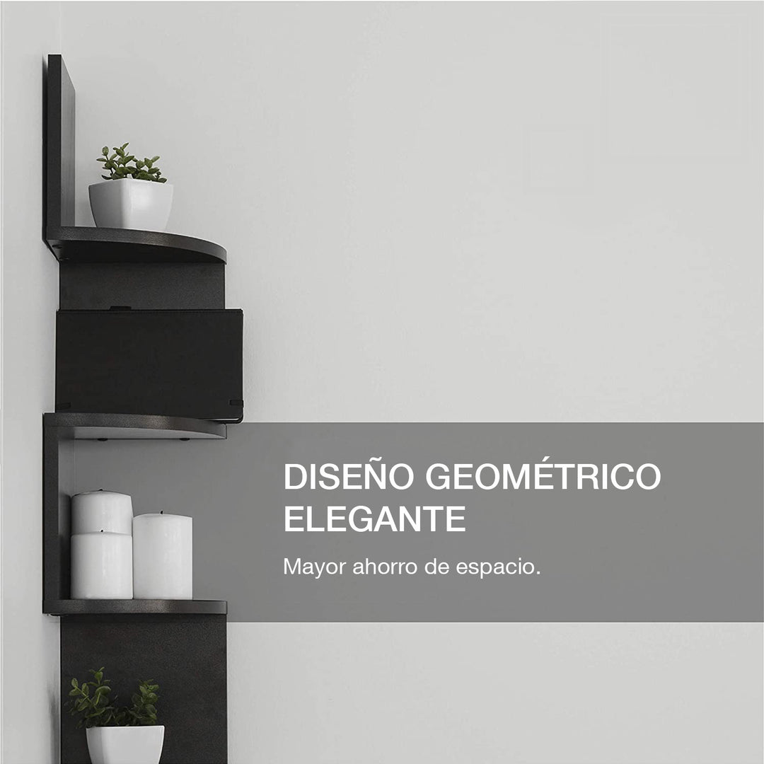 Librero Almendra Esquinero Zig Zag Flotante Negro