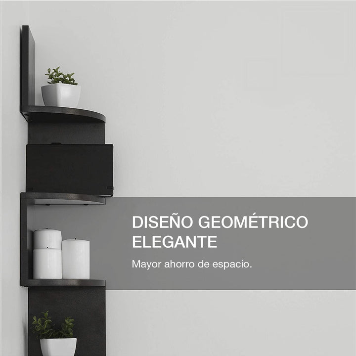 Librero Almendra Esquinero Zig Zag Flotante Negro
