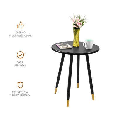 Mesa Auxiliar Bali Circular Estilo Minimalista Negra