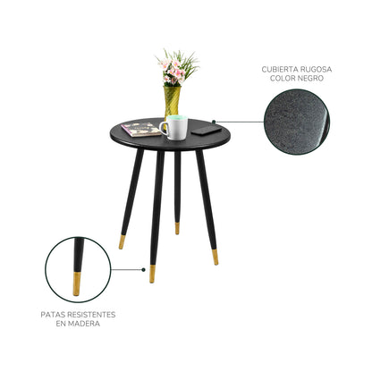 Mesa Auxiliar Bali Circular Estilo Minimalista Negra