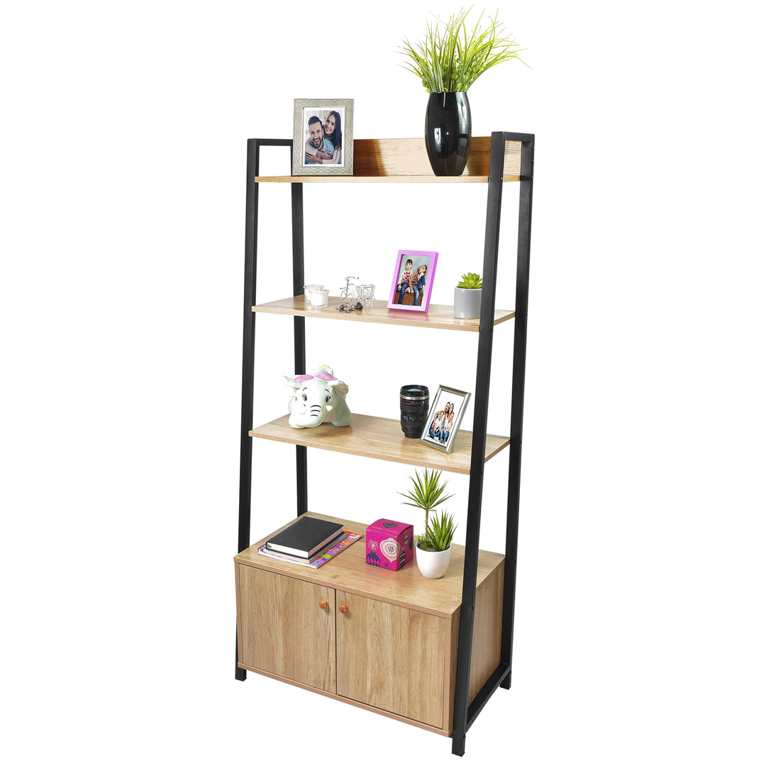 Librero Vertical Bangi con Puertas Café y Negro