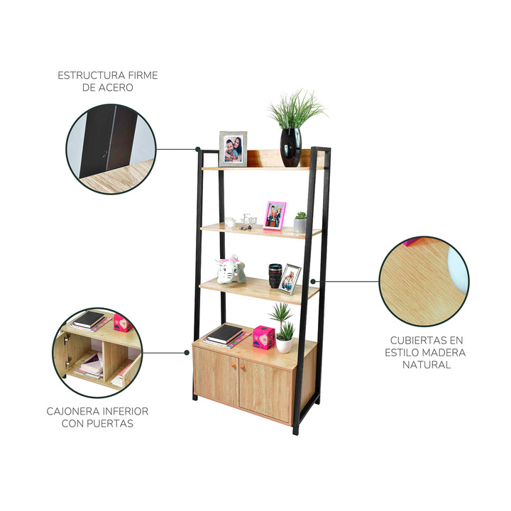 Librero Vertical Bangi con Puertas Café y Negro
