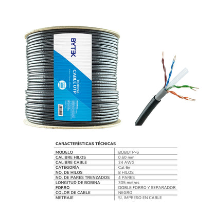 Bobina de Cable Utp Red Cat 6e Exterior Blindado Doble Forro