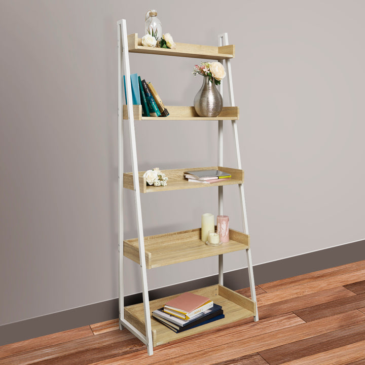 Librero Estante con Amplias Repisas Beige y Blanco