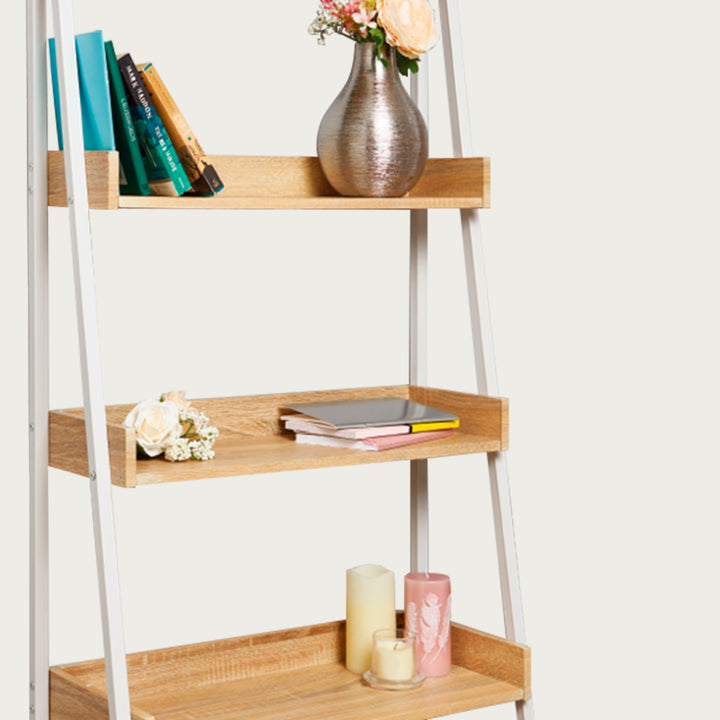 Librero Estante con Amplias Repisas Beige y Blanco