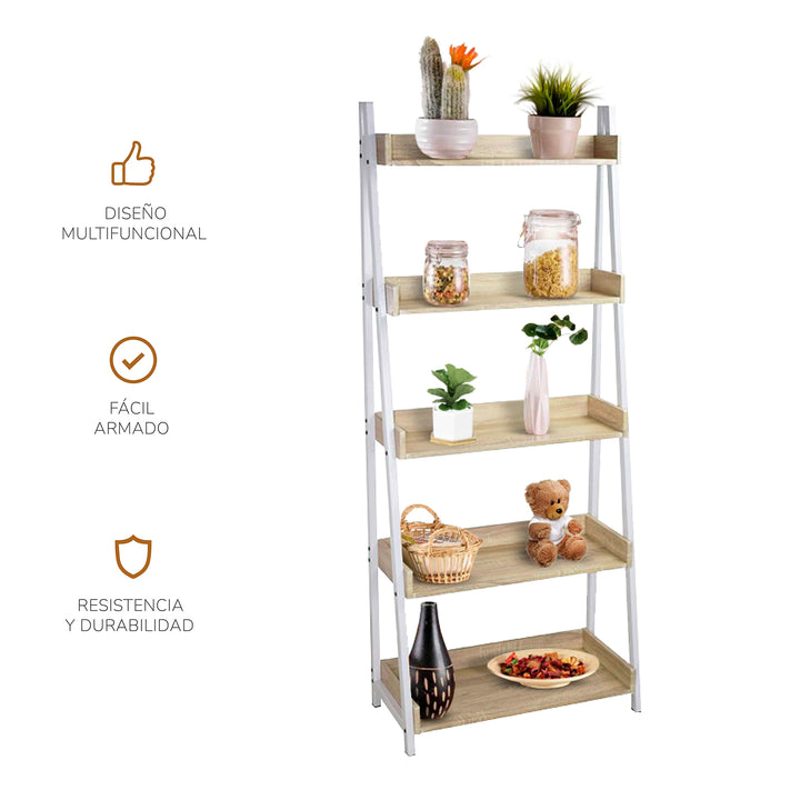 Librero Estante con Amplias Repisas Beige y Blanco