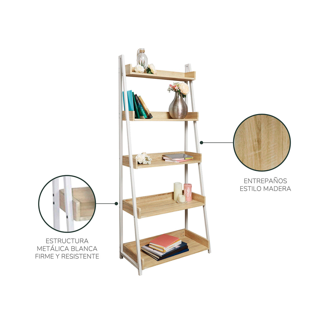 Librero Estante con Amplias Repisas Beige y Blanco