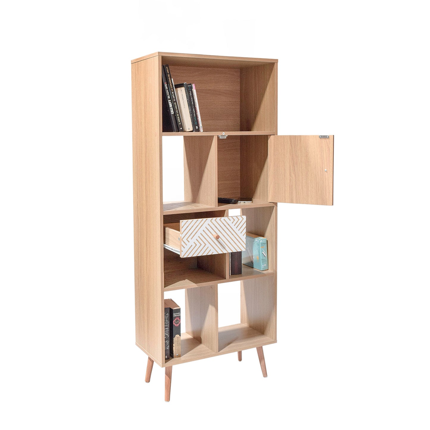 Librero Vertical Moderno Café y Blanco