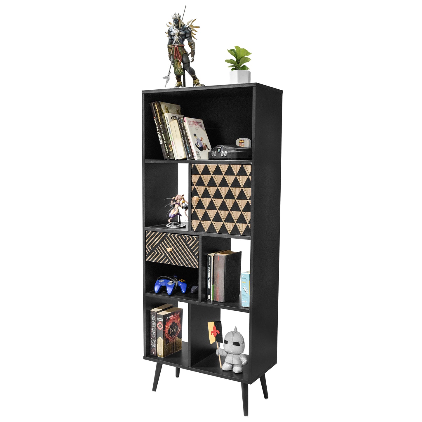Librero Vertical Moderno Negro y Café