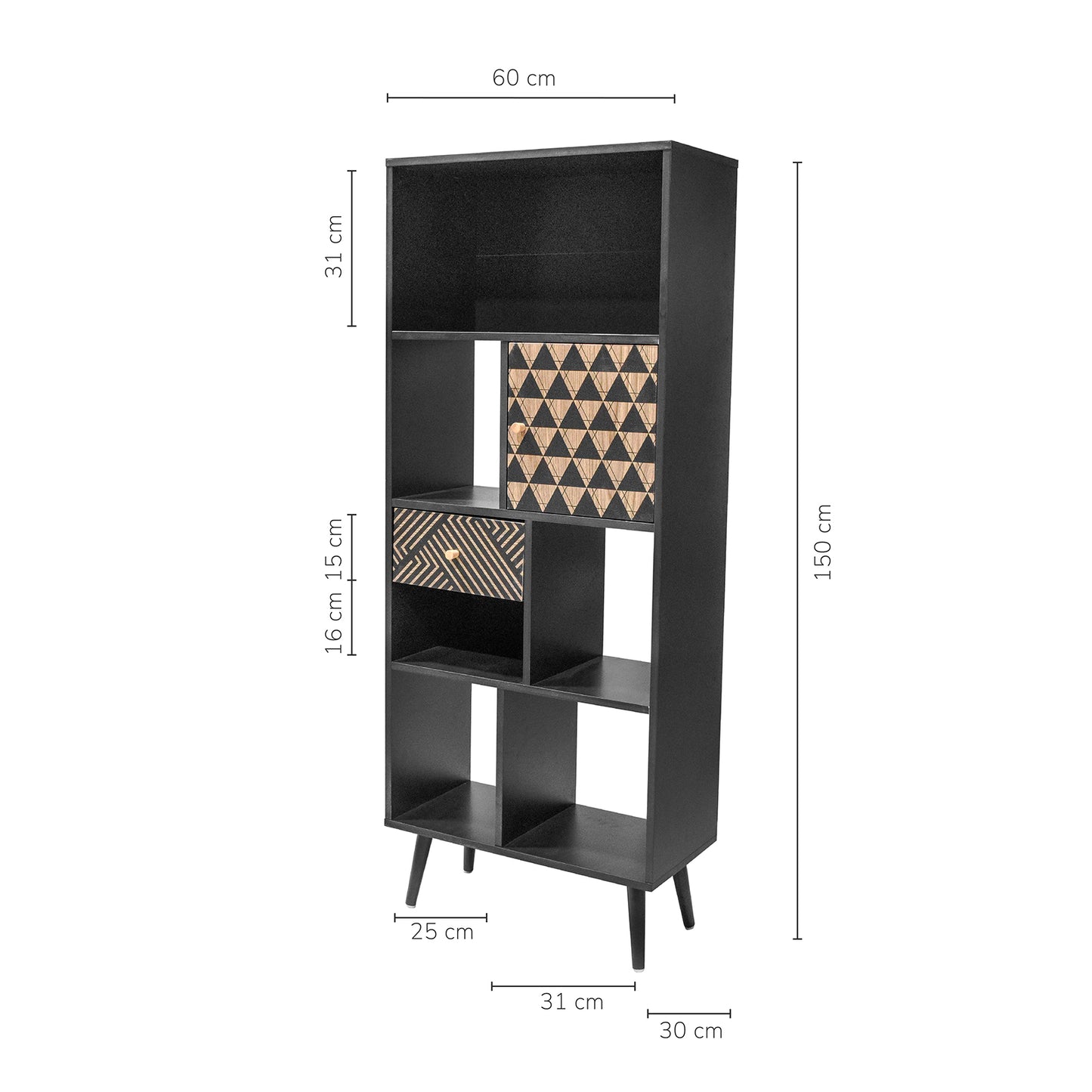 Librero Vertical Moderno Negro y Café