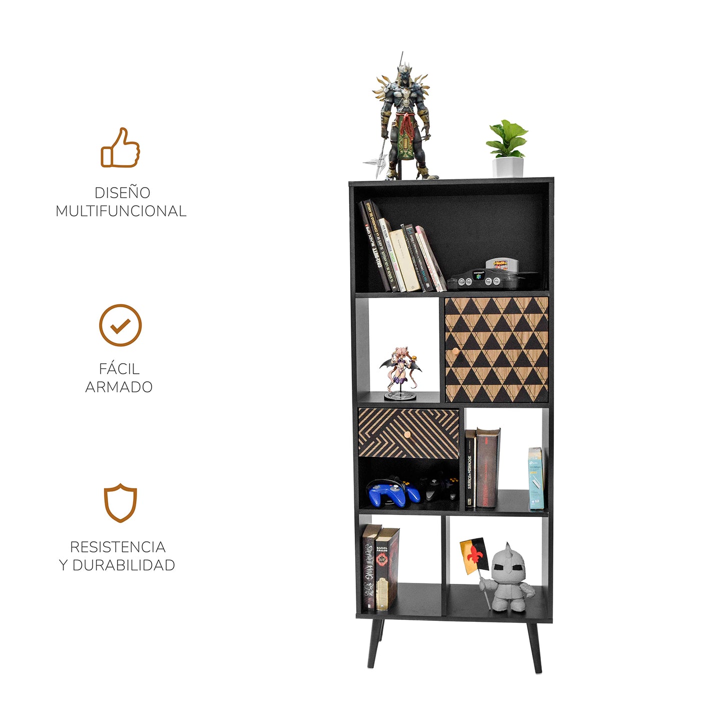 Librero Vertical Moderno Negro y Café