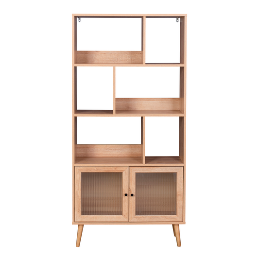 Librero Vertical con Estantes y Puertas de Vidrio