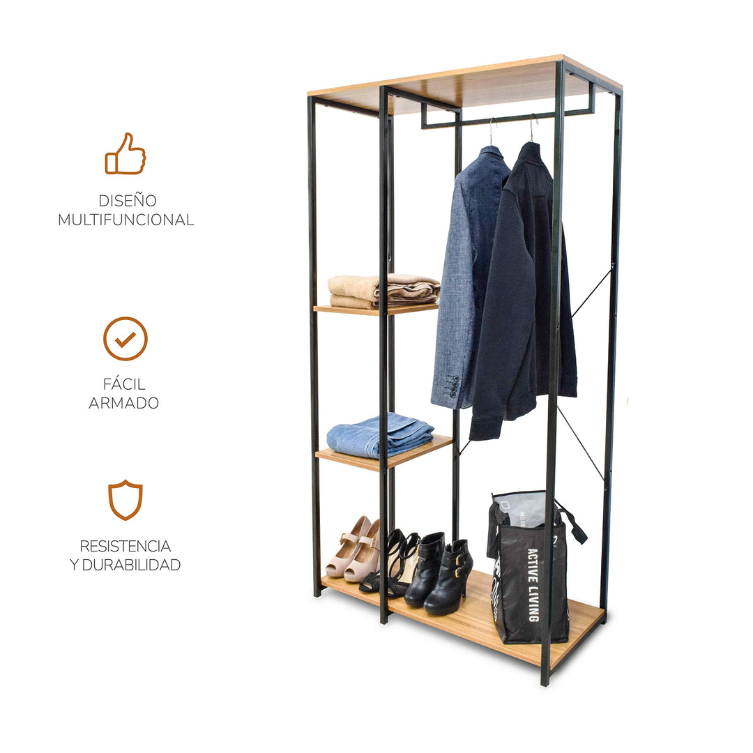 Perchero Closet Minimalista de Acero y Madera Café – Relan MX